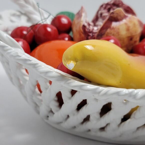 Capodimonte Ceramic Woven Basket Fruit Bowl Centerpiece Hand Painted Italy - Picture 14 of 15